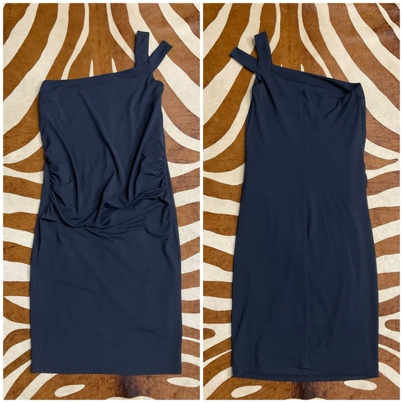 Navy Blue One Shoulder Maternity Dress XS - Picture 3 of 4